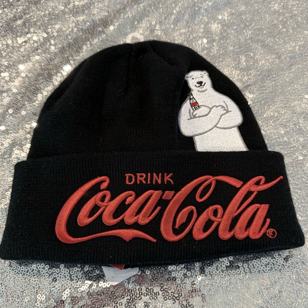 Coca-Cola Black Knit Cuff Beanie with Red Script Logo
